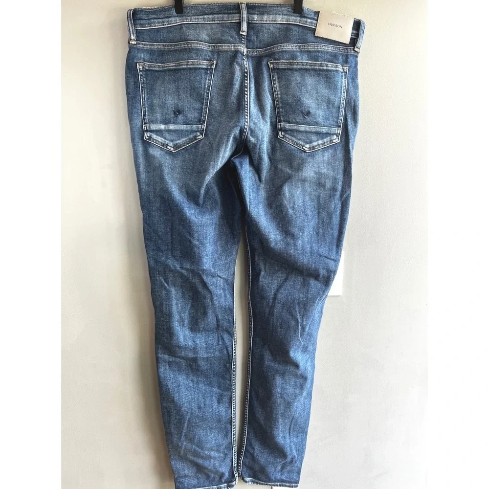Hudson Jeans Mens 38 Distressed Blue Denim Slim Fit Ripped Knee Casual Pants